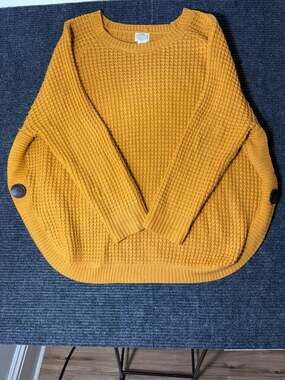 Telluride Clothing Company Golden Mustard Waffle Knit Scoop Hem Sweater with Sid